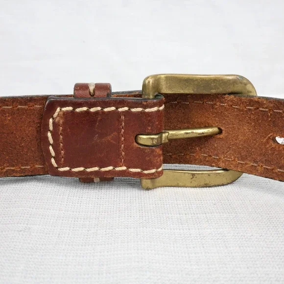 Eddie Bauer Belt Womens Large Brown Italian Leather Brass Buckle USA Western - Picture 7 of 15